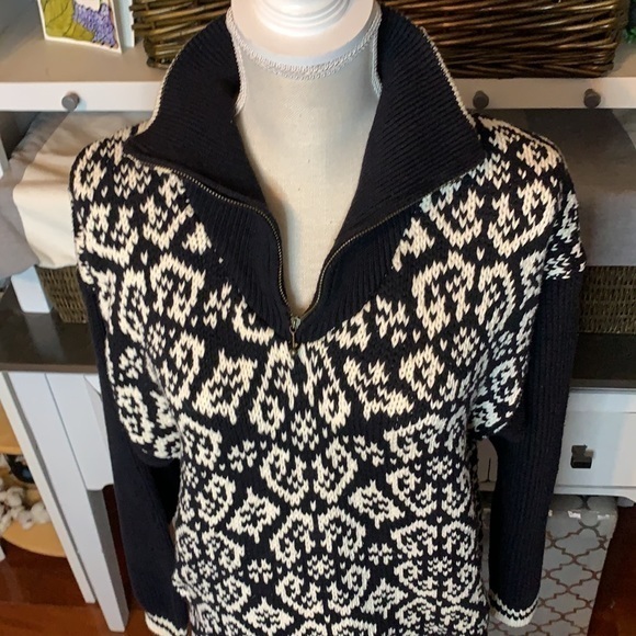 Boogie Black/Cream Bomull Cotton Patterned Thick 1/4 Zip Sweater Size Large - Picture 3 of 10